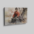 Framed canvas print of a Samurai warrior in red kimono with sword