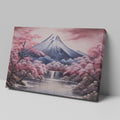 Framed canvas print of Mount Fuji with cherry blossoms and reflective lake