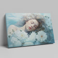 Framed canvas print of a dreamy, ethereal portrait with flowers and water reflections