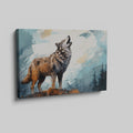 Framed canvas print of a wolf howling in an abstract forest setting