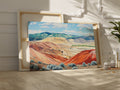 Framed canvas print of a serene and rustic painted hills landscape