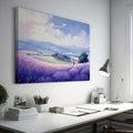 Framed canvas print of a scenic countryside with lavender fields and a rustic house