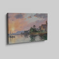 Framed canvas print of an impressionist seascape with sunset and sailing boat