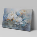 Framed canvas print of ethereal blue and white watercolour lotus flowers with a tranquil vibe