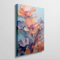 Framed canvas print of stylised vibrant flowers with 3D illustration effect on a cool blue background