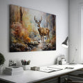 Framed canvas print of a stag in a watercolour autumn forest