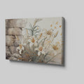 Framed canvas print of elegant white lilies with a rustic textured background in warm earthy tones