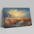 Framed canvas print of a rustic sunset with tall grasses and birds against a dramatic sky