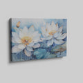 Framed canvas print of ethereal watercolor lotus flowers in tranquil blue hues