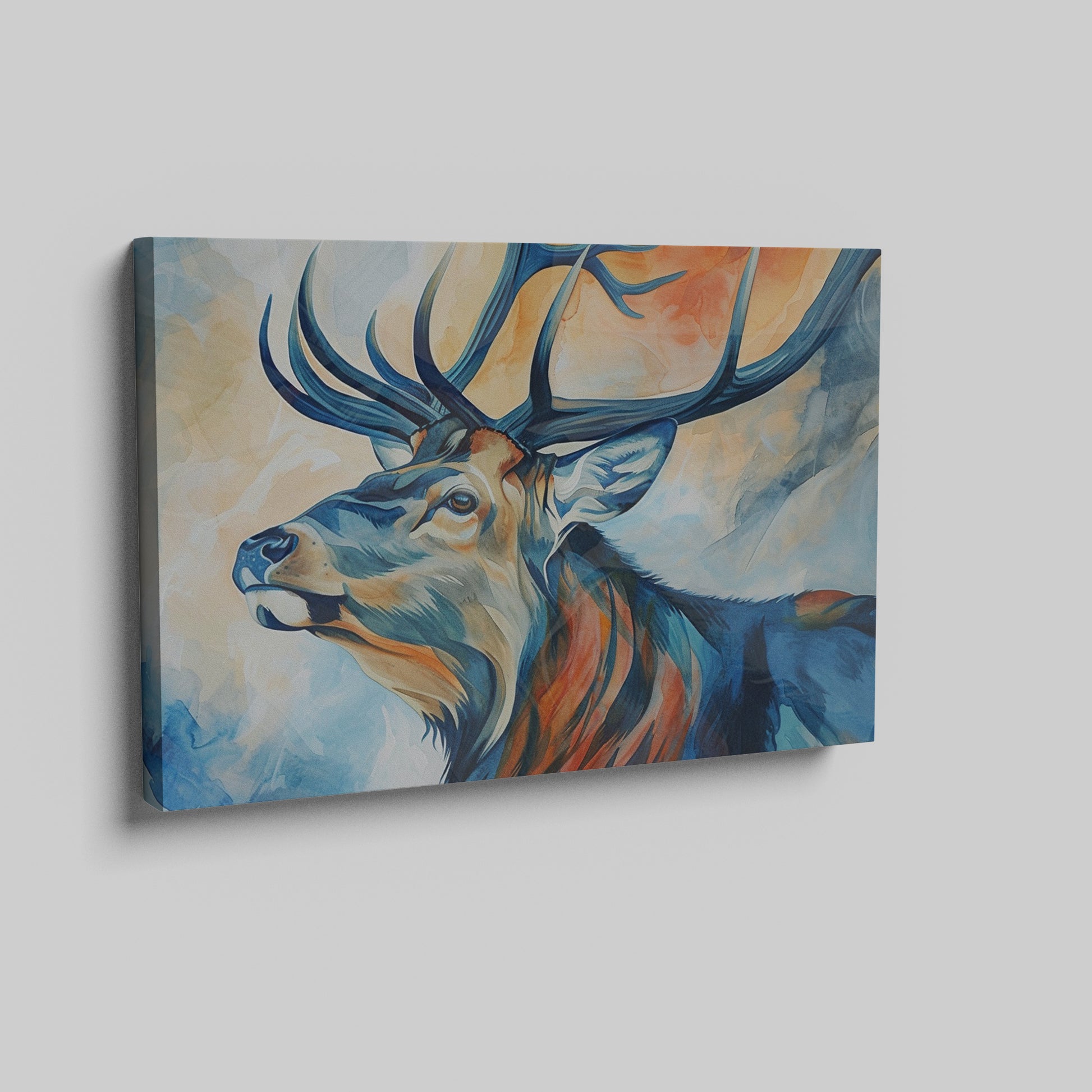 Framed canvas print of a majestic stag in vibrant colours