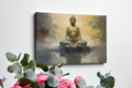 Framed canvas print of a serene Buddha in meditation with abstract golden backgrounds