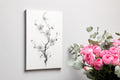 Framed canvas print of monochrome cherry blossoms with red accents