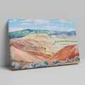 Framed canvas print of a serene and rustic painted hills landscape