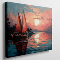 Framed canvas print of a stylised sunset seascape with a sailboat