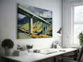 Framed canvas print of a modern landscape with a bridge over rural countryside