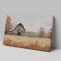 Framed canvas print of an autumnal rustic barn and golden fields