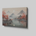 Framed canvas print of Oriental landscape with red autumn leaves and mountain reflections