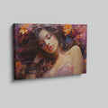 Framed canvas print of a sensuous woman amidst vibrant flowers