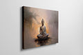 Framed canvas print of serene Buddha in meditation with abstract warm background