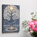 Framed canvas print of a mystical tree with a golden moon and navy background