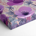 Framed canvas print of stylised anemone flowers in lavender and mauve hues