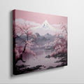 Framed canvas print of a serene pink cherry blossom scene with Mount Fuji in the background