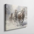 Framed canvas print of a traditional winter scene with a horse-drawn sleigh in the snow