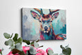 Framed canvas print of a colourful abstract stag with vivid brushstrokes