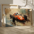 Framed canvas print of a vintage racing car in impressionistic style