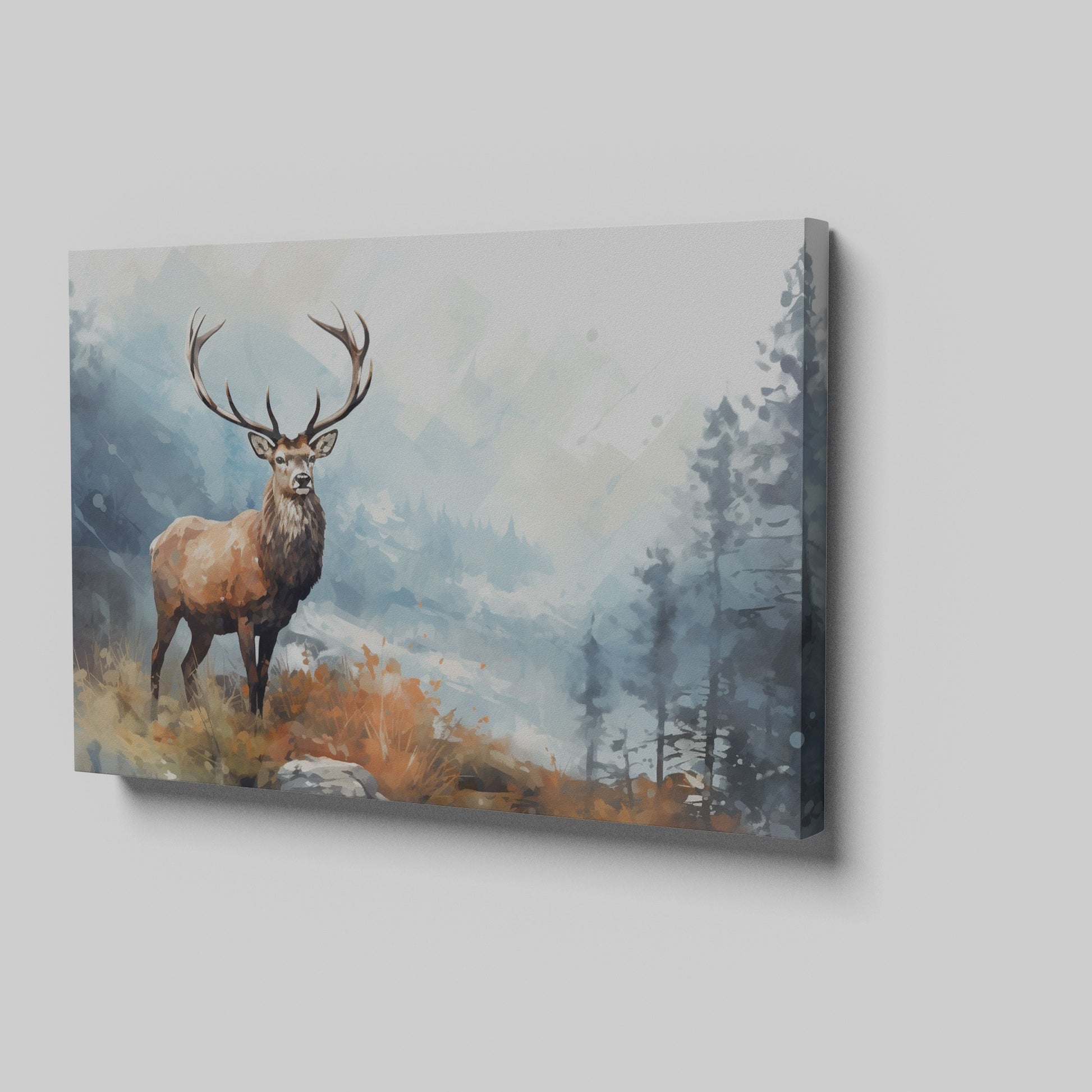 Framed canvas print of a majestic stag in a tranquil autumn forest