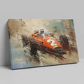 Framed canvas print of a vintage racing car in impressionistic style