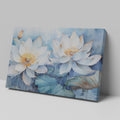 Framed canvas print of ethereal watercolor lotus flowers in tranquil blue hues