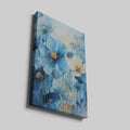 Framed canvas print of abstract blue and golden watercolour floral art