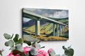 Framed canvas print of a modern landscape with a bridge over rural countryside