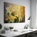 Framed canvas print of impressionist lilies in warm shades of yellow and cream