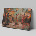 Framed canvas print of traditional dance scene with Chinese lanterns and vibrant abstract figures