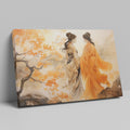 Framed canvas print of two elegant figures in traditional Chinese attire amidst vibrant orange autumn leaves.