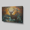 Artistic canvas of a stag in an autumn-toned forest with stylized trees and foliage