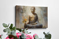 Framed canvas print of a serene meditative Buddha with abstract elements and earthy tones