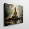 Framed canvas print of a serene and textured Golden Buddha on an abstract background