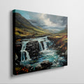 Framed canvas print of an autumnal waterfall landscape with vibrant colours and a dynamic sky