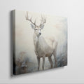 Framed canvas print of a majestic stag in a foggy autumn forest with neutral and warm tones