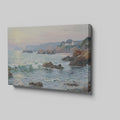 Framed canvas print of a coastal sunset impressionist painting with soft pastel colours and textured ocean waves