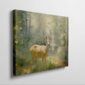 Framed canvas print of an Impressionist-style painting depicting a deer in a luminous, green forest