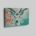 Framed canvas print of a serene stag with vibrant blue and red tones