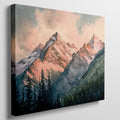 Framed canvas print of a serene watercolour mountain landscape with sunset hues