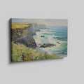 Framed canvas print of an impressionist seascape with cliffs and ocean