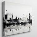 Framed canvas print of monochrome watercolour London skyline with Big Ben and Westminster