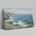 Framed canvas print of a stunning coastal cliff landscape with blue ocean and sunny skies