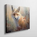 Framed canvas print of an autumn fox in a rustic impressionistic style with warm amber and ochre tones